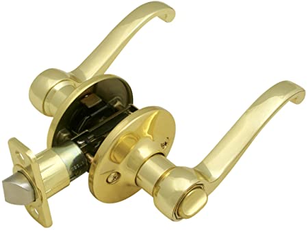Design House 782714 Pro Scroll Bed and Bath Door Lever, Polished Brass