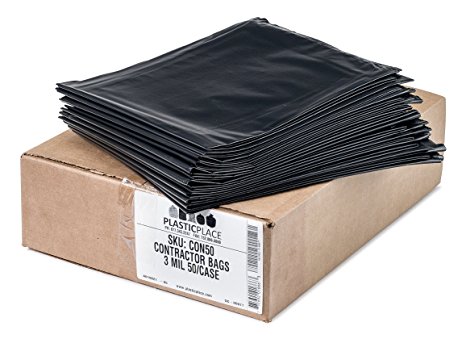 Plasticplace Black Contractor Bags, 42 Gallon, 33x48, 3.0 Mil, 50/case
