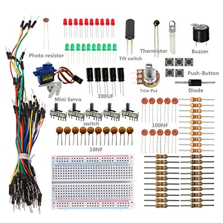 SunFounder Sidekick Basic Starter Kit w/ Breadboard, Jumper wires, Color Led, Resistors, Buzzer For Arduino UNO R3 Mega2560 Mega328 Nano - Including 42 Page Instructions Book