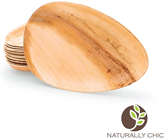 Naturally Chic Compostable Biodegradable Disposable Plates - Palm Leaf 10” Oval Small Dinnerware Set - Eco Friendly Alternative - Party, Wedding, Event Plates (25 Pack)