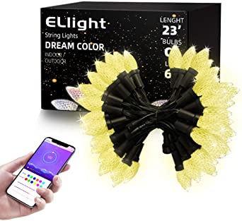 ELlight Outdoor String Lights, Dream Color Patio Lights with APP, Waterproof Color Changing LED String Lights for Christmas Holiday Wedding Birthday Party [60 LEDs & 23ft]