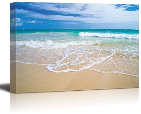 wall26 - Canvas Prints Wall Art - Romantic Scene of Sea Waves on The Tropical Hawaii Beach | Modern Wall Decor/Home Decoration Stretched Gallery Canvas Wrap Giclee Print. Ready to Hang - 32" x 48"
