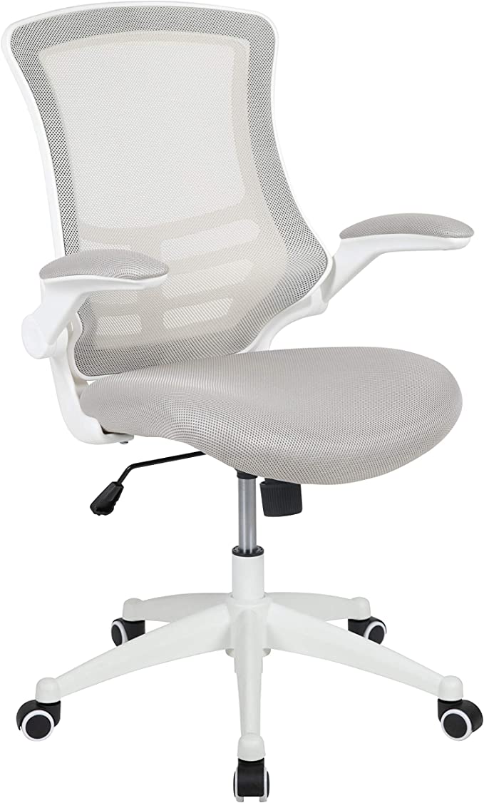 Flash Furniture Mid-Back Light Gray Mesh Swivel Ergonomic Task Office Chair with White Frame and Flip-Up Arms