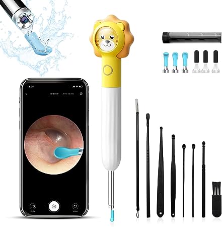 Ear Wax Removal Tool Kit,Earwax Otoscope Cleaner with 8MP HD Ear Camera 6 LED Lights,Wireless Earwax Remover 7 Replaceable Ear Scoops,Ear Picker for iOS & Android Phones - 8 Pcs Ear Set