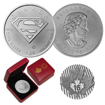 2016 Canada 1 oz Silver $5 SUPERMAN SHIELD BU