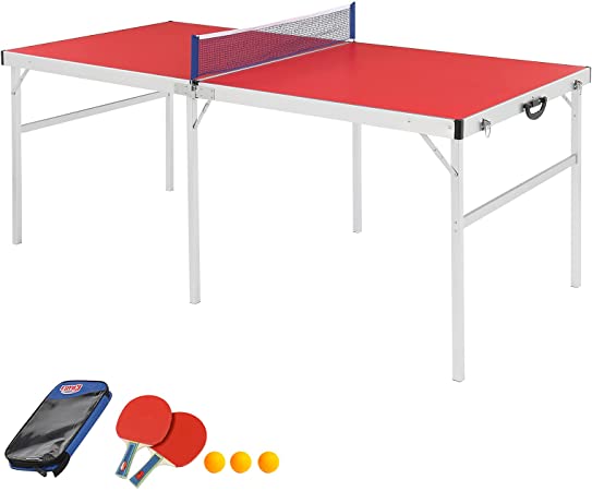 PEXMOR Mid-Size Table Tennis Table Set, Portable Folding Ping Pong Table for Indoor / Outdoor, Multipurpose Free Standing Table Tennis Table Kit with Net, 2 Paddles & 3 Balls