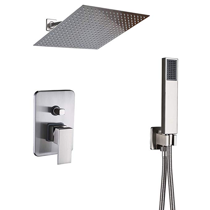 Rozin Wall Mounted 12" Square Rainfall Shower with Hand Sprayer Brushed Nickel