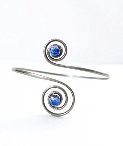 Silver and blue Sodalite handmade arm cuff bracelet