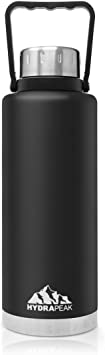 Hydrapeak 67oz Water Bottle, Double Wall Stainless-Steel Vacuum Insulated Thermos Canteen, Wide Mouth Flask BPA-Free Leak-Proof Growler with Handle Lid - Black