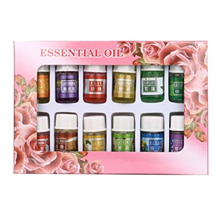 Essential Oils, jinjiu 12 Flavors 3ML/Bottle Pure Aromatherapy Essential Oil Bath Body Massage Air Fresher Scented Oil Gift Set