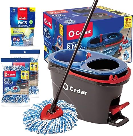 O-Cedar EasyWring RinseClean Microfiber Spin Mop & Bucket Floor Cleaning System with 2 Extra Refills with Citrus Pac (Variety Pack)