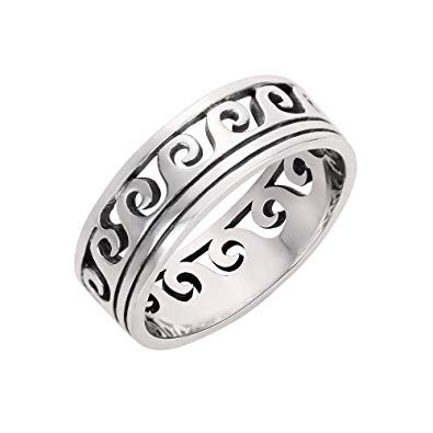 CloseoutWarehouse Sterling Silver Maori Ocean Wave Ring (Color Options, Sizes 4-15)