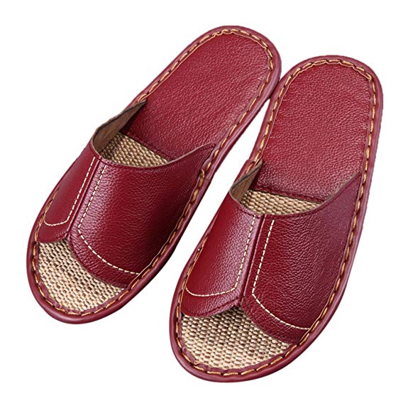 TELLW Men Women Spring and Summer Fall Couples Home Leather Slippers Indoor Flooring Anti-Skid Anti-Odor Slippers