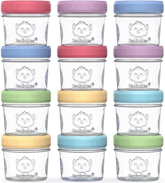 12-Pack Baby Food Glass Containers - 4 oz Leak-Proof, Microwavable, Baby Food Storage Container - Baby Food Storage Containers - Baby Bullet Jars - Freezer, Dishwasher Safe Puree Feeding Jar (Nord)