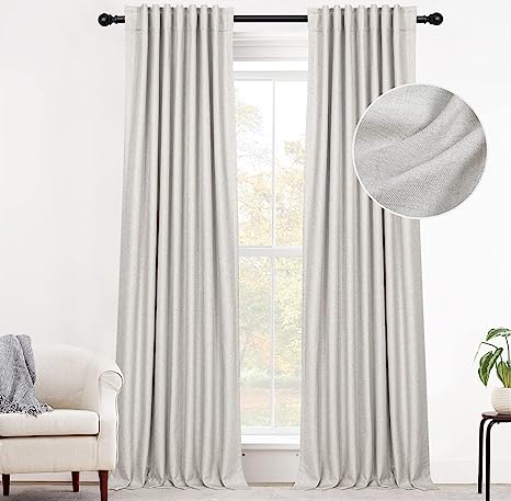 INOVADAY 100% Blackout Curtains 96 Inches Long 2 Panels Set, Thermal Insulated Linen Blackout Curtains for Bedroom, Back Tab/Rod Pocket Curtains & Drapes for Living Room - Beige, W50 X L96