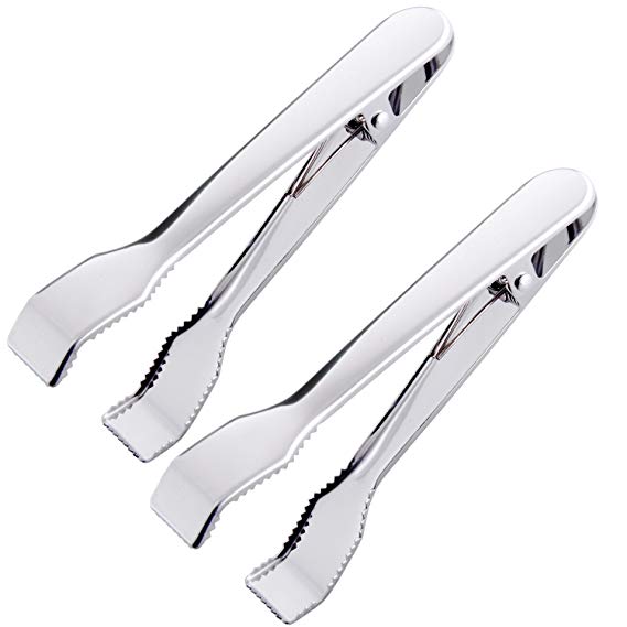 HINMAY Ice Tongs for Ice Bucket 6-3/4 Inch - Set of 2 - Premium 18/8 Stainless Steel Ice Tongs with Teeth for Ice Sugar Cubes Tea Party Coffee Bar Food Serving