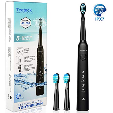 Rechargeable Electric Toothbrush, 5 Optional Modes for Replaceable Heads with 2 Min Build in Timer Toothbrush for Adults, Dentists Recommended
