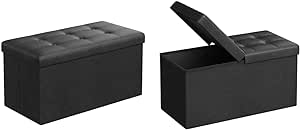 SONGMICS 30 Inches Folding Storage Ottoman Bench, Storage Chest, Footrest & 30 Inches Folding Storage Ottoman Bench with Flipping Lid, Storage Chest Footstool, Faux Leather