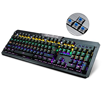 Gaming Keyboard, ieGeek 104 Keys USB Wired Mechanical Keyboard Computer PC LED Backlit Keyboard with Blue Switch Anti-ghosting N-Key Rollover Ergonomic Wrist Rest for Gamer/Typists/Netcafe/Office/Home