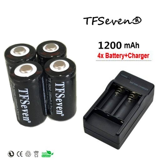 TFSeven® 4 Pcs 16340 1200mah Li-ion 3.7V Rechargeable Battery with Charger