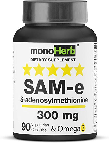 SAM-e 300mg Supplement - S-Adenosyl-L-Methionine - 90 Capsules, with Omega 3