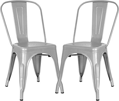 Poly and Bark Trattoria Kitchen and Dining Metal Side Chair in Grey (Set of 2)
