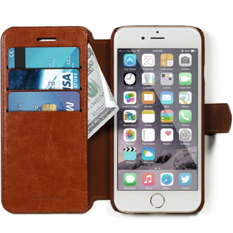 iPhone 6 PLUS, 6s PLUS Wallet Case - Ultra Slim, Light Case - Apple iPhone 6 PLUS & 6s PLUS (5.5") - Vintage Brown Leather (PU) - Credit Card ID Holder - Travel Wallet - Luxury Protection for Cases