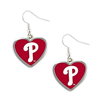 Philadelphia Phillies MLB Sports Team Logo Heart Shaped French Hook Style Charm Dangle Earring Set