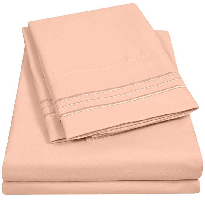 1500 Supreme Collection Extra Soft Queen Sheet Set, Peach - Luxury Bed Sheet Set with Deep Pocket Wrinkle Free Hypoallergenic Bed Sheets, Queen Size, Peach