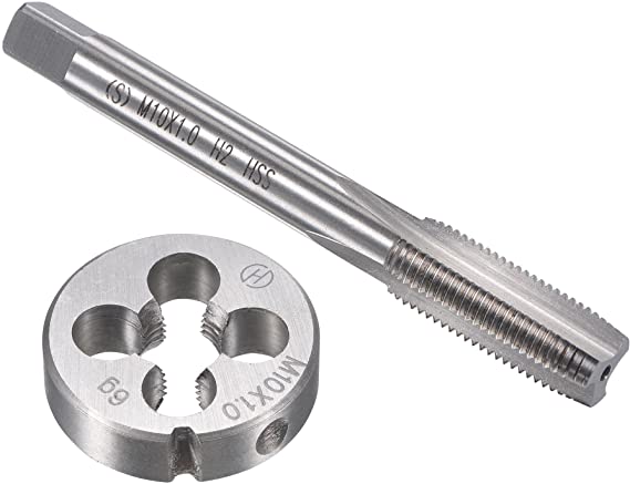 uxcell M10 x 1mm Metric Tap and Die Set, HSS Machine Thread Screw Tap with Alloy Tool Steel Round Threading Die