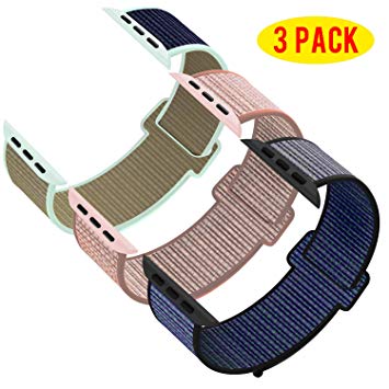 INTENY Pack 3 Compatible with Apple Watch Band 38mm 40mm 42mm 44mm, Sport Band Soft Breathable Nylon Replacement for iWatch Series 5/4/3/2/1