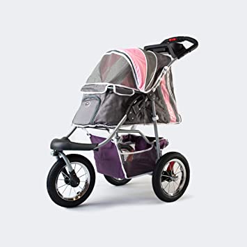 Pet Stroller,IPS-040,Grey/Pink/Lila, Dog Carrier, Trolley, Trailer, Innopet, Buggy Comfort with Airfilled Tyres. Foldable pet Buggy, Pushchair, pram for Dogs and Cats