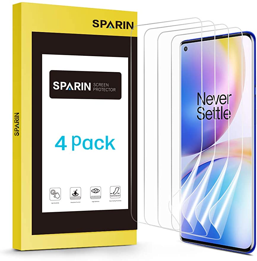 SPARIN [4 Pack Screen Protector for OnePlus 8 Pro, Full Coverage Ultra Clear Flexible TPU Film Screen Protector for OnePlus 8 Pro (6.78-Inch)
