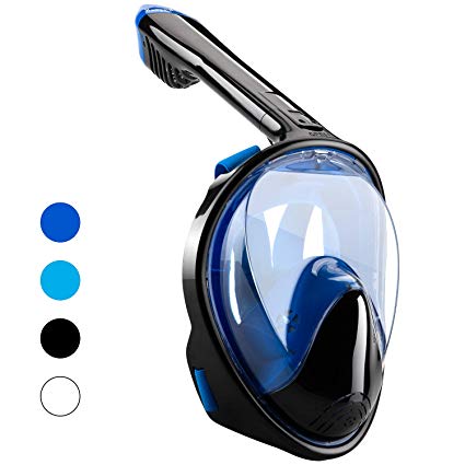 Full Face Snorkel Mask, Snorkeling Mask for Adults and Kids with Detachable Camera Mount,180 Degree Large View Dry Top Set Anti-Fog Anti-Leak