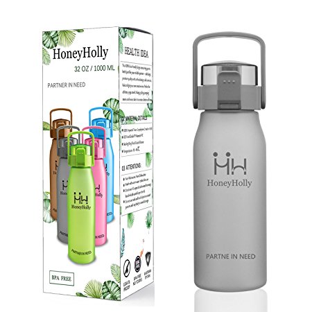 HoneyHolly Best Sports Water Bottle - 32oz/1L & 50oz /1.5L - Fast Flow, Flip Top Leak Proof Lid w/ One Click Open - Non-Toxic BPA Free & Eco-Friendly Tritan Co-Polyester Plastic- For Running/Gym/Yoga/Cycling/Outdoors/Camping/Large Outdoor Fitness Training Jug Container