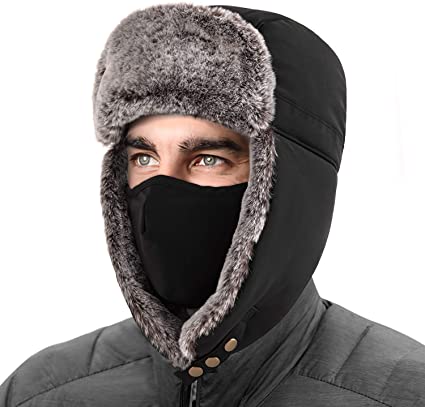 Unigear Winter Trapper Hat for Men Women Ushanka for Hunting Skiing with Face Mask Black