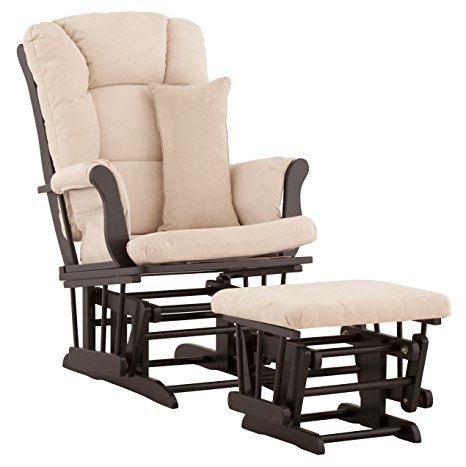 Stork Craft Tuscany Custom Glider and Ottoman with Free Lumbar Pillow, Black/Beige