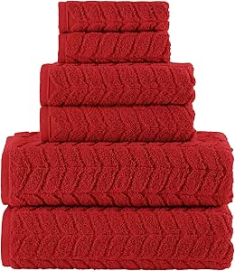 Elegant Comfort Luxury 6-Piece 100% Turkish Cotton Jacquard Braided Textured Premium Hotel Quality Towel Set– Soft and Absorbent, Includes 2 Bath Towels, 2 Hand Towels and 2 Washcloths, Red