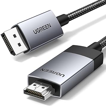 UGREEN DisplayPort to HDMI Cable 4K@60Hz HDR Active DP 1.2 to HDMI 2.0 Cord Aluminum Braided Uni-Directional Display Port to HDMI Converter 6.6FT Compatible with Monitor, Projector, Dell, Lenovo, HP