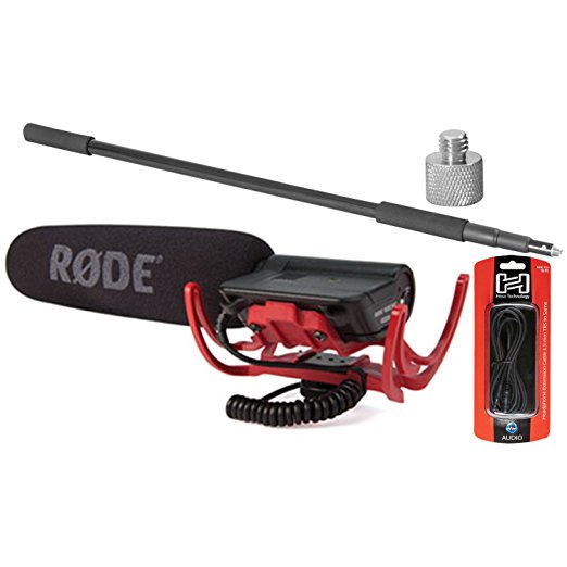 Rode VideoMic Shotgun Condenser Microphone w/ Boom Pole, 10' Extension Cable, and Adaptor