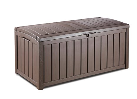 Keter Glenwood Plastic Deck Storage Container Box Outdoor Patio Furniture 101 Gal, Brown