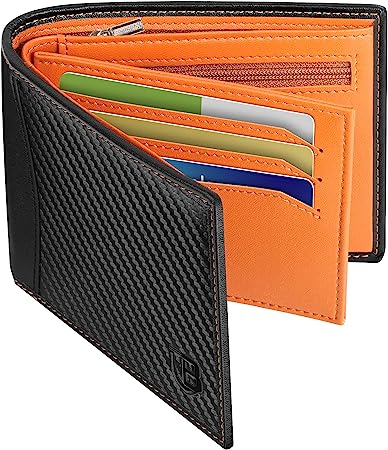 BIAL Mens Wallet, RFID Blocking Wallet Bifold Leather Wallets Mens, Mens Slim Wallet with ID Window Zip Coin Pocket 9 Card Holder and 2 Banknote Compartments, Card Wallet with Gift Box (Black Brown)