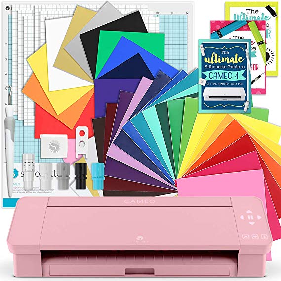 Silhouette Pink Cameo 4 Creative Bundle w/ 26 Oracal 651 Sheets, 12 HTV Sheets, Guides, Tools, and More