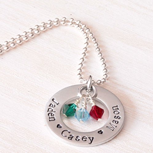 Personalized Hand Stamped Mother Necklace with Birthstones