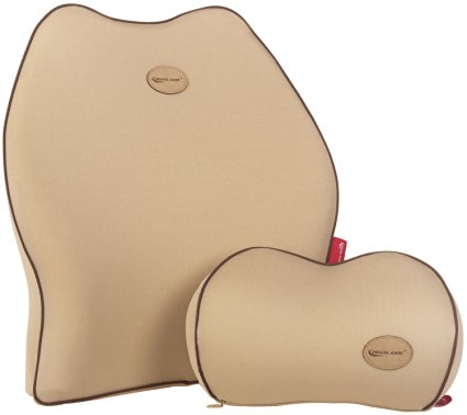 Travel Ease Premium Memory Foam Car Lumbar Cushion & Neck Pillow Kit(Beige)
