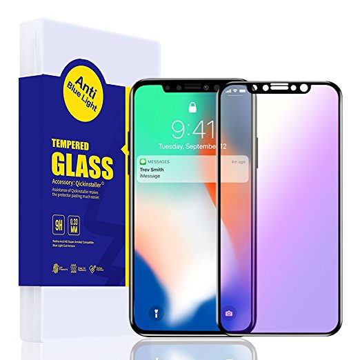 SmartDevil iPhone X Screen Protector 3D 9H Full Coverage Mobile Phone Tempered Glass Film Smartphone Front Protective Cover [Anti-Fingerprint] [High Definition] (Anti- blue)