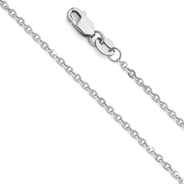 14k Yellow OR White Gold Solid 1.5mm Side Diamond Cut Rolo Cable Chain Necklace with Lobster Claw Clasp