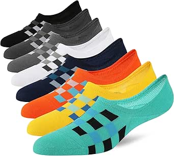 COOPLUS Mens No Show Socks Cotton Low Cut Non Slip Casual Socks Invisible Flat Boat Socks (8 Pairs)