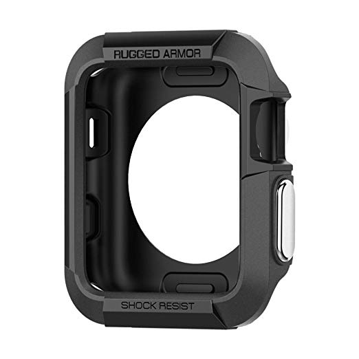 Apple Watch Case Spigen Rugged Armor Resilient Black - Include 2 Screen Protectors Ultimate protection from drops and impacts for Apple Watch 42mm 2015 - Black SGP11496