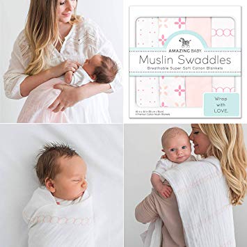 Amazing Baby Muslin Swaddle Blankets, Set of 4, Premium Cotton, Love You Forever, Pink